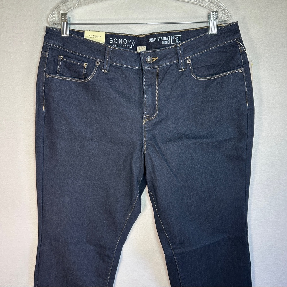 Sonoma Curvy Straight Blue Jeans Womens 16 L Long Blue Denim Mid Rise New